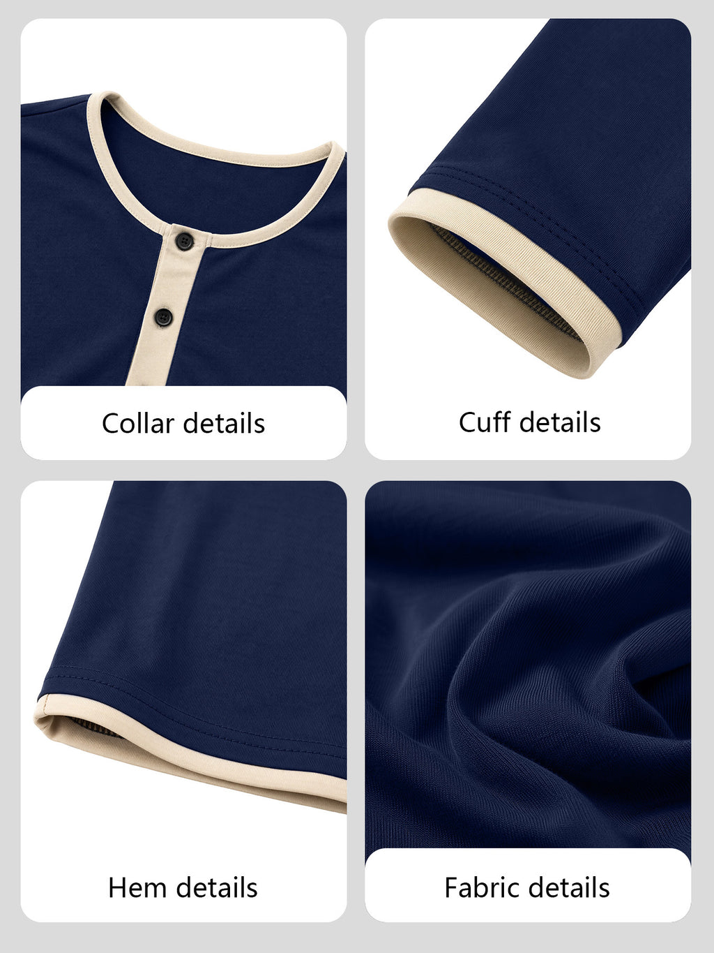 Men'S Retro Color-Block Casual Henley Long Sleeve, Spring Summer Autumn Regular Fit Fashionable Versatile T-Shirt, Solid Color, Knit Fabric, Breathable Comfortable Henley Long Sleeve, Half-Button Round Neck Design, Multiple Colors Available - Navy Color