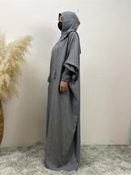 Fashionable Muslim Batwing Sleeve Hooded Abaya Casual Hooded Dress - Grey