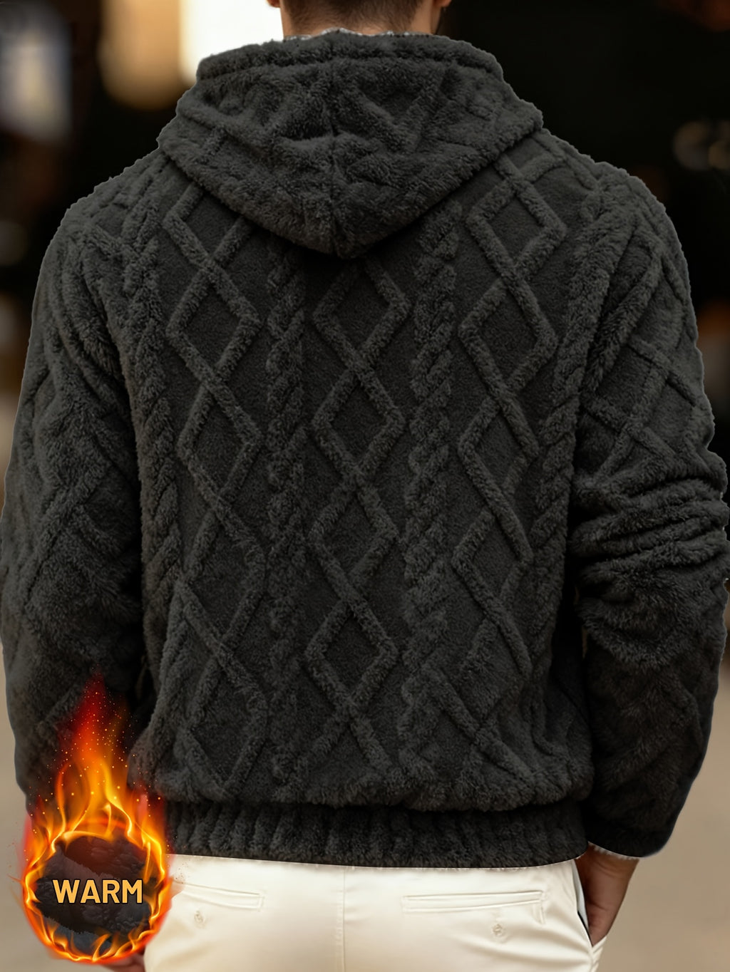 Men'S Autumn Winter Christmas Pajamas Fashion Casual Fleece Hooded Loose Sweatshirt Plush Jacquard Fabric Suitable for Daily Casual Wear - Black