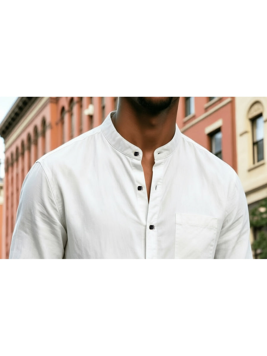 5pcs Men's  Long-Sleeve Shirts - Lightweight and Breathable Fabric with Pockets, Suitable for Summer Outdoor Walks and Vacation Wear, Ideal Gift, Casual Style, Durable Construction, Essential Travel Set - White