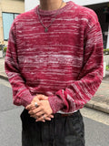 Men' & Women' Color-Block Knit Sweater - Soft Loose-Fit Crewneck Pullover with Mixed Yarn Base Layer Suitable for Layering or Outerwear, Hand Washable Winter Sweater for Casual Wear, Warm Blending - Red