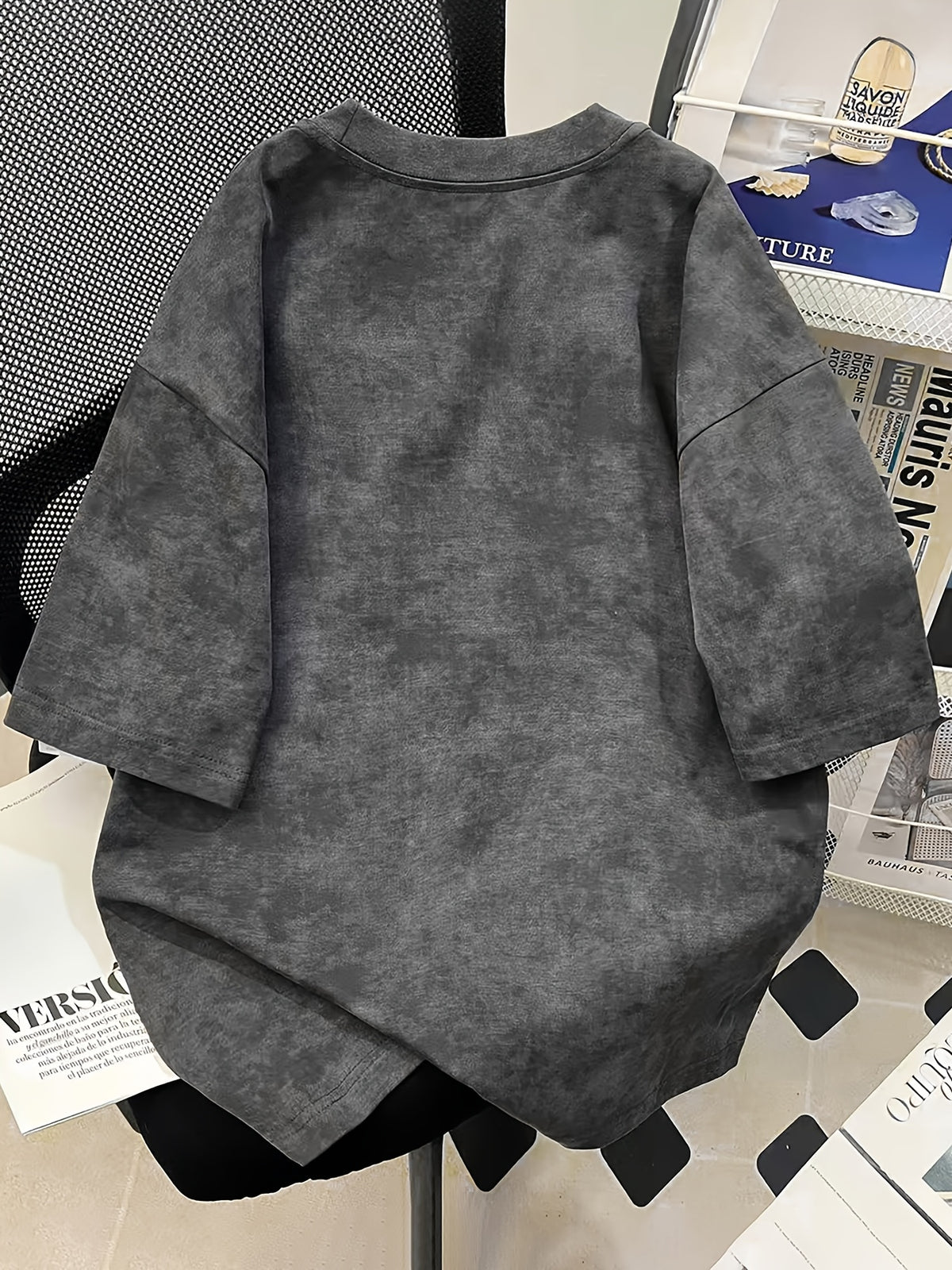 Summer Trend 2026 Women's New Letter Print Tie-Dye Short Sleeve T-Shirt, Women's Summer Lazy Style Loose BF Fit Casual Unisex Fashion Versatile Top - Deep Grey