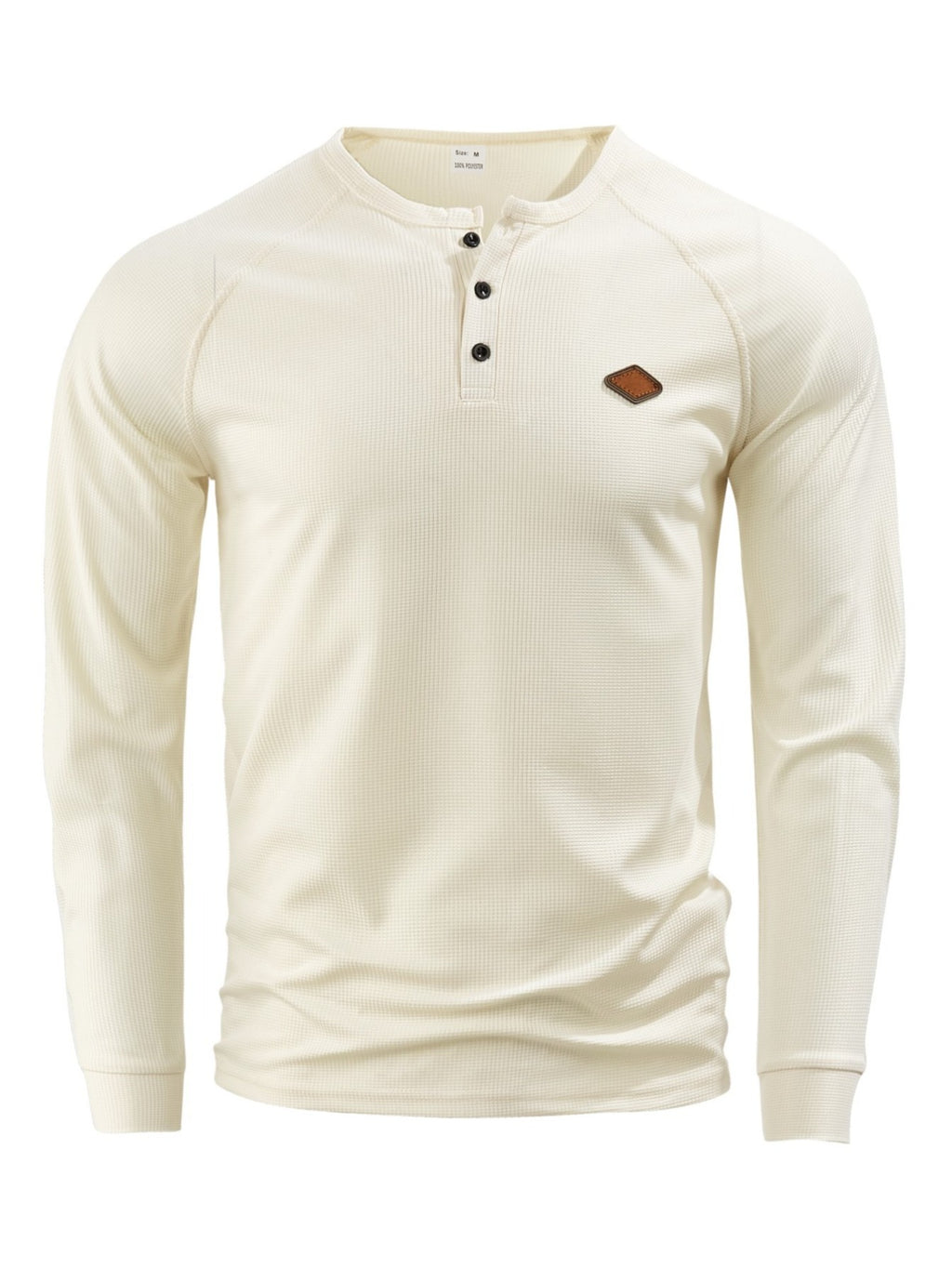 Men's 3pcs Raglan Henley Collar Waffle Long Sleeve Shirt, Soft High-Stretch Breathable Textured Polo, for Beach Vacation, Daily Outdoor Wear, Loose Fit, Multi-Color, Street Style, Half-Button Placket - Beige + White + Green