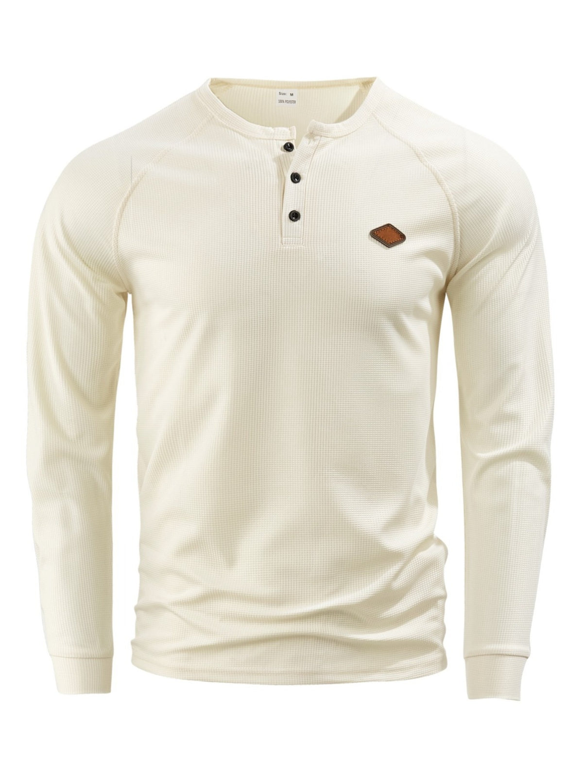 Men's 3pcs Raglan Henley Collar Waffle Long Sleeve Shirt, Soft High-Stretch Breathable Textured Polo, for Beach Vacation, Daily Outdoor Wear, Loose Fit, Multi-Color, Street Style, Half-Button Placket - Beige + White + Green