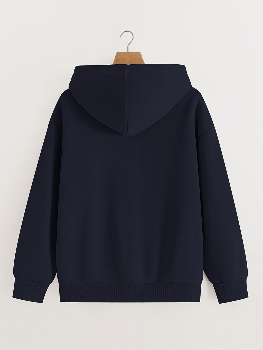 Simple Pony Heart Pattern Small and Exquisite Autumn/Winter Plush Fashionable Trendy Women's Zipper Hooded Sweatshirt Jacket Top - Navy Color