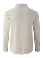 Men'S Waffle Knit Long Sleeve Button-Up Shirt, Casual Lapel Workwear with Chest Pocket, Lightweight And Breathable Daily Top, Autumn Menswear - Khaki