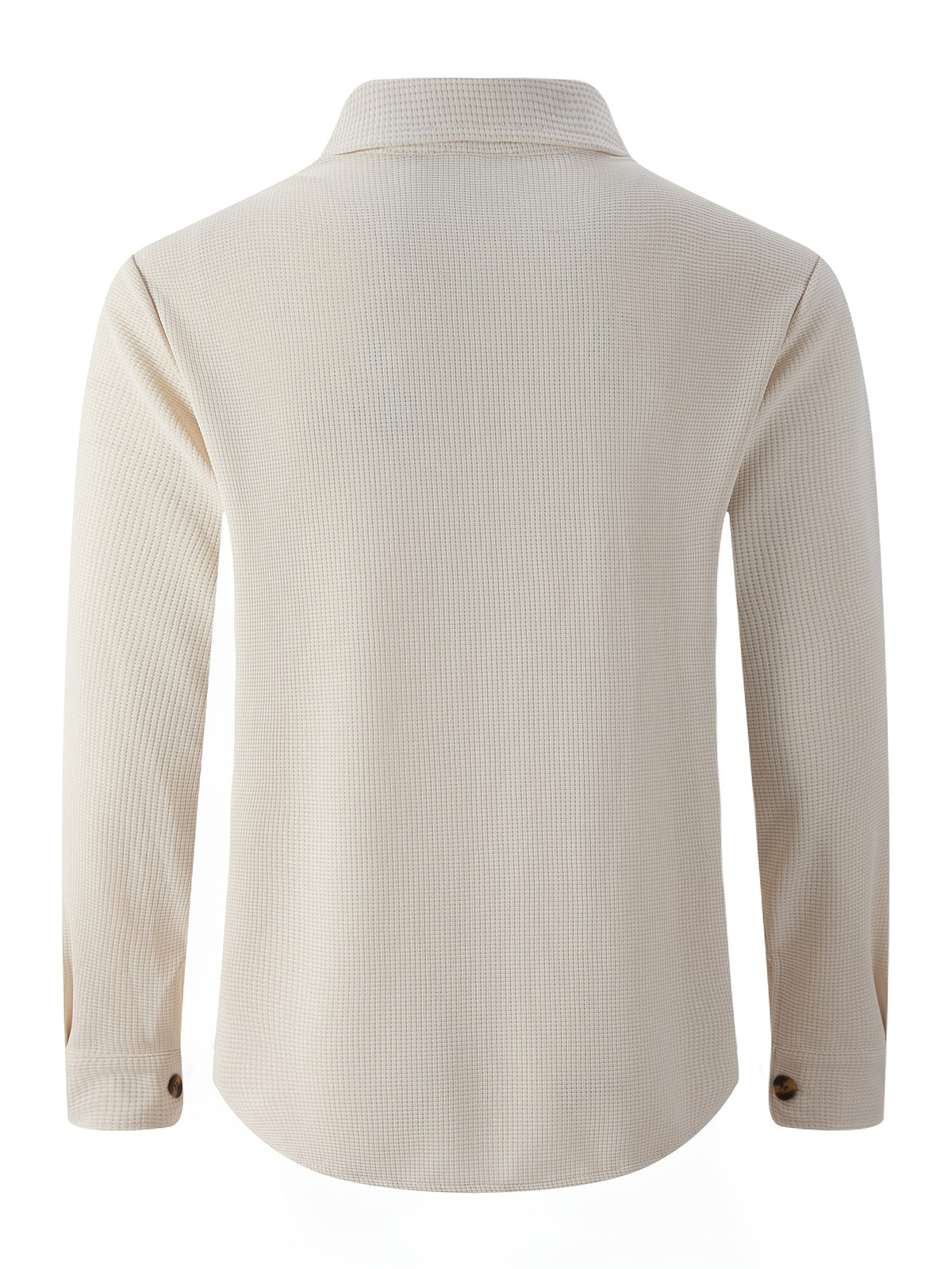 Men'S Waffle Knit Long Sleeve Button-Up Shirt, Casual Lapel Workwear with Chest Pocket, Lightweight And Breathable Daily Top, Autumn Menswear - Khaki