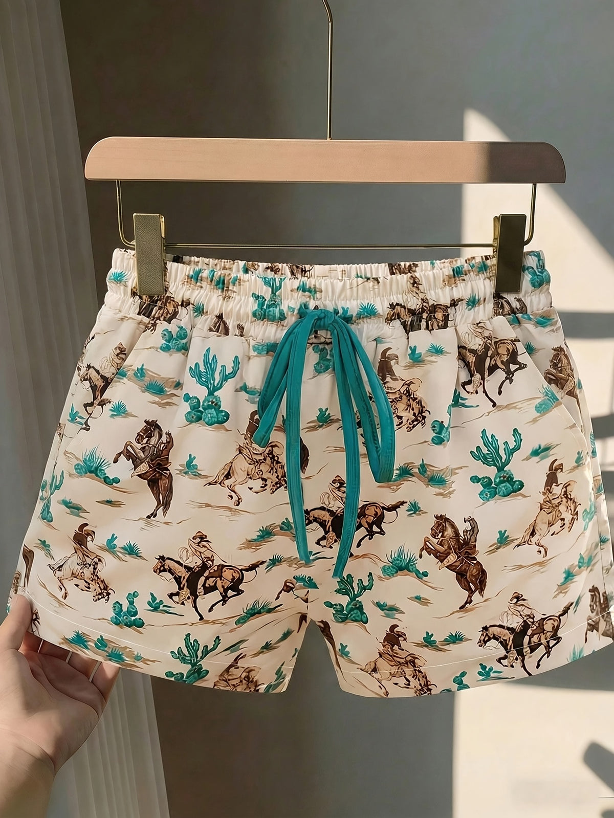 Vintage Western Country Music Festival Pattern, Summer Set, Summer Graphic Design, Women'S Casual Loose Shorts, Suitable for Beach Vacation White, Floral Shorts - Mixed colors