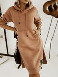 Women's Pullover Hoodie Dress for Autumn and Winter - Light Caramel