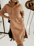 Women's Pullover Hoodie Dress for Autumn and Winter - Light Caramel
