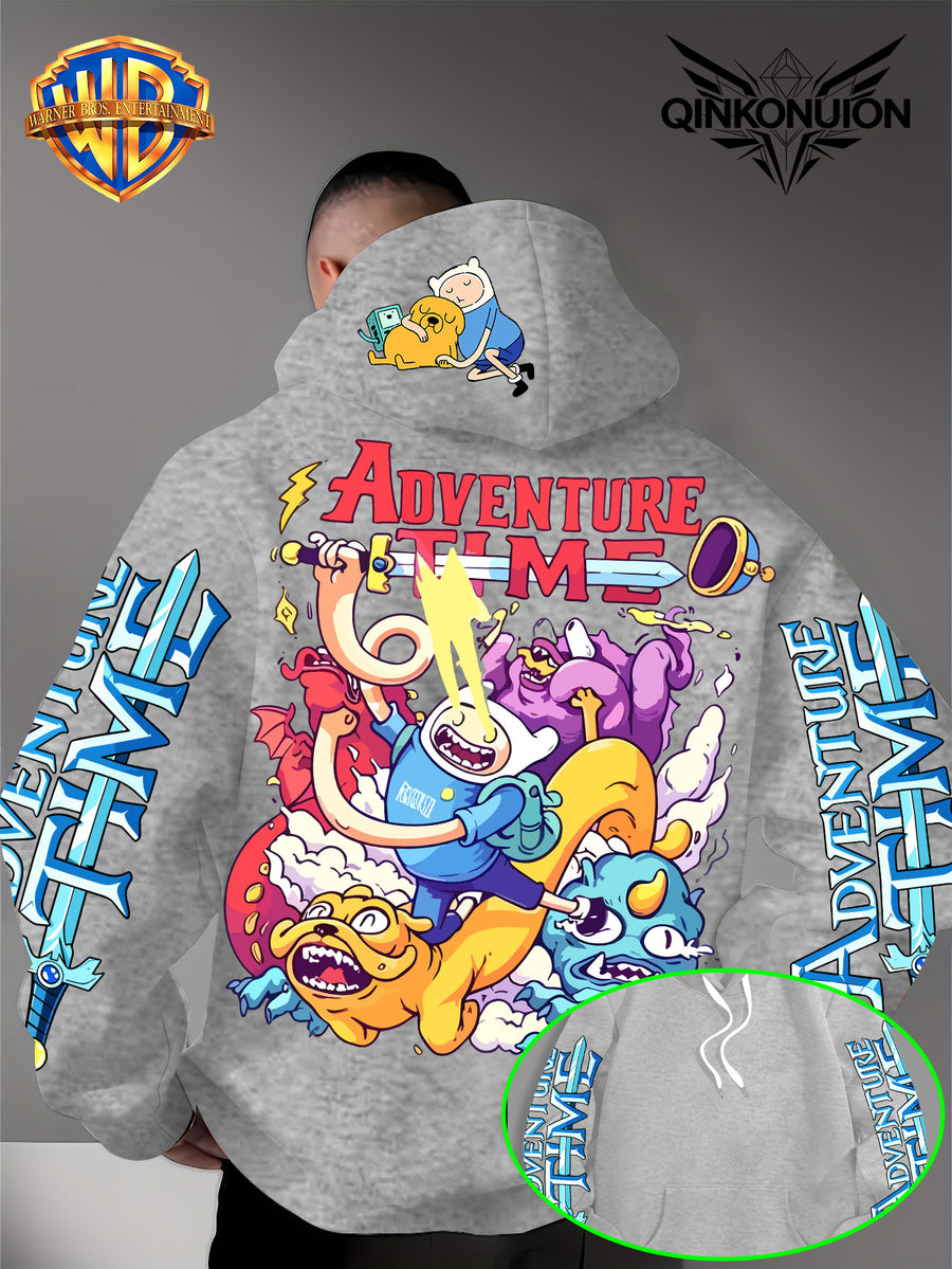 Warner Official Men'S Hoodie, Adventure Treasure Colorful Hot Blood Adventure Trend Printed Design, Machine Washable, Warm And Casual for Autumn And Winter, Daily Drawstring Hoodie, Multi-Functional Sports And Leisure Loose Version - Light Grey