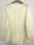 Ladies' clothing, casual fashion, elegant, transparent, solid color long sleeved, lace, solid color shirt - Apricot