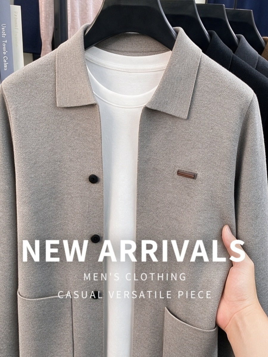 Men's Knitted Cardigan Coat, New Autumn/Winter Arrival, Thickened and Warm, Business Casual, Classic and Versatile, Solid Color Knitwear, Outdoor Leisure, Soft Fabric, Pullover Top MJ - Smoke Grey