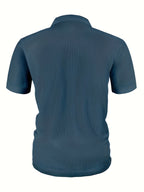 Men's Solid-color Polo Shirt with a Contrasting Button Placket Featuring a Light Business Style Design. The Fabric Is Breathable and Comfortable, Keeping You Cool in Summer. Perfect for Everyday Casual Wear and Outings, Available in Multiple Colors. - Navy Color
