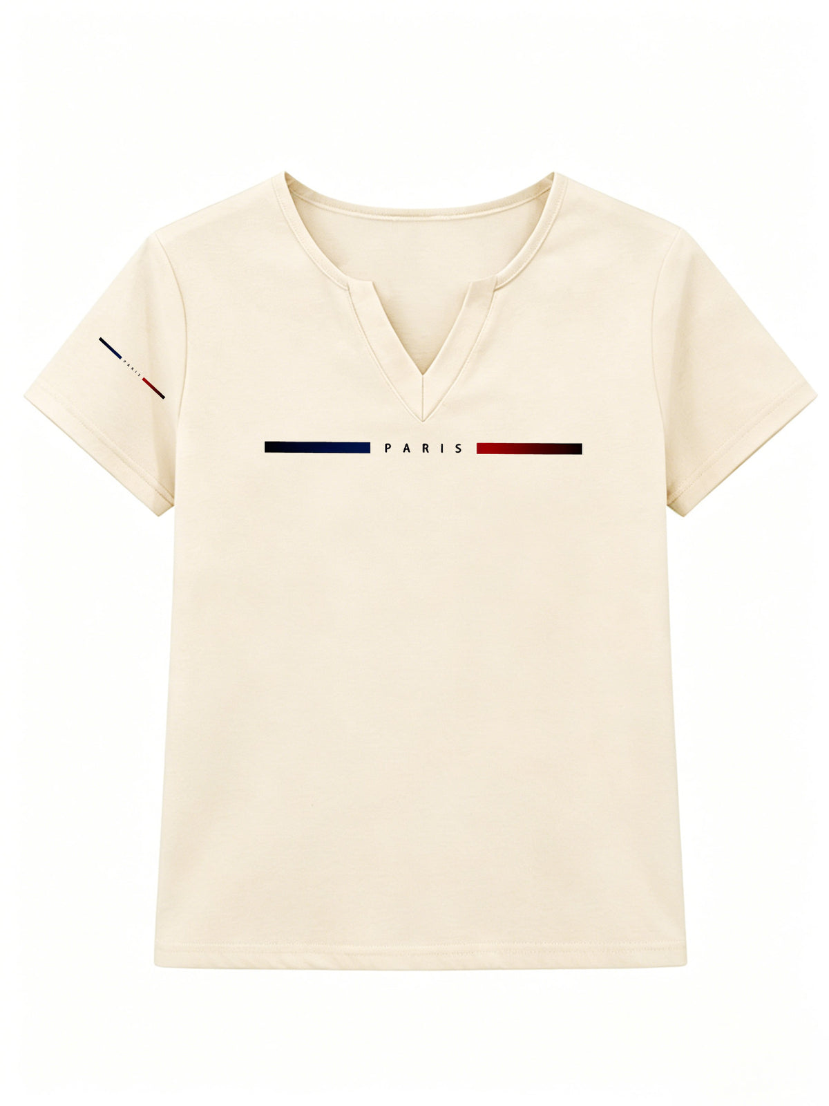 Patterned Printed Women' S V-neck T-shirt Short Sleeves Casual T-shirt Women's Clothing. - Apricot
