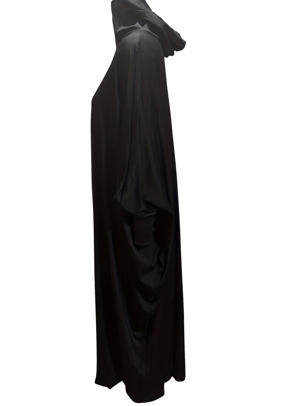 European And American Women'S Muslim Robe with Hooded Solid Color Bat Sleeve Dress - Black