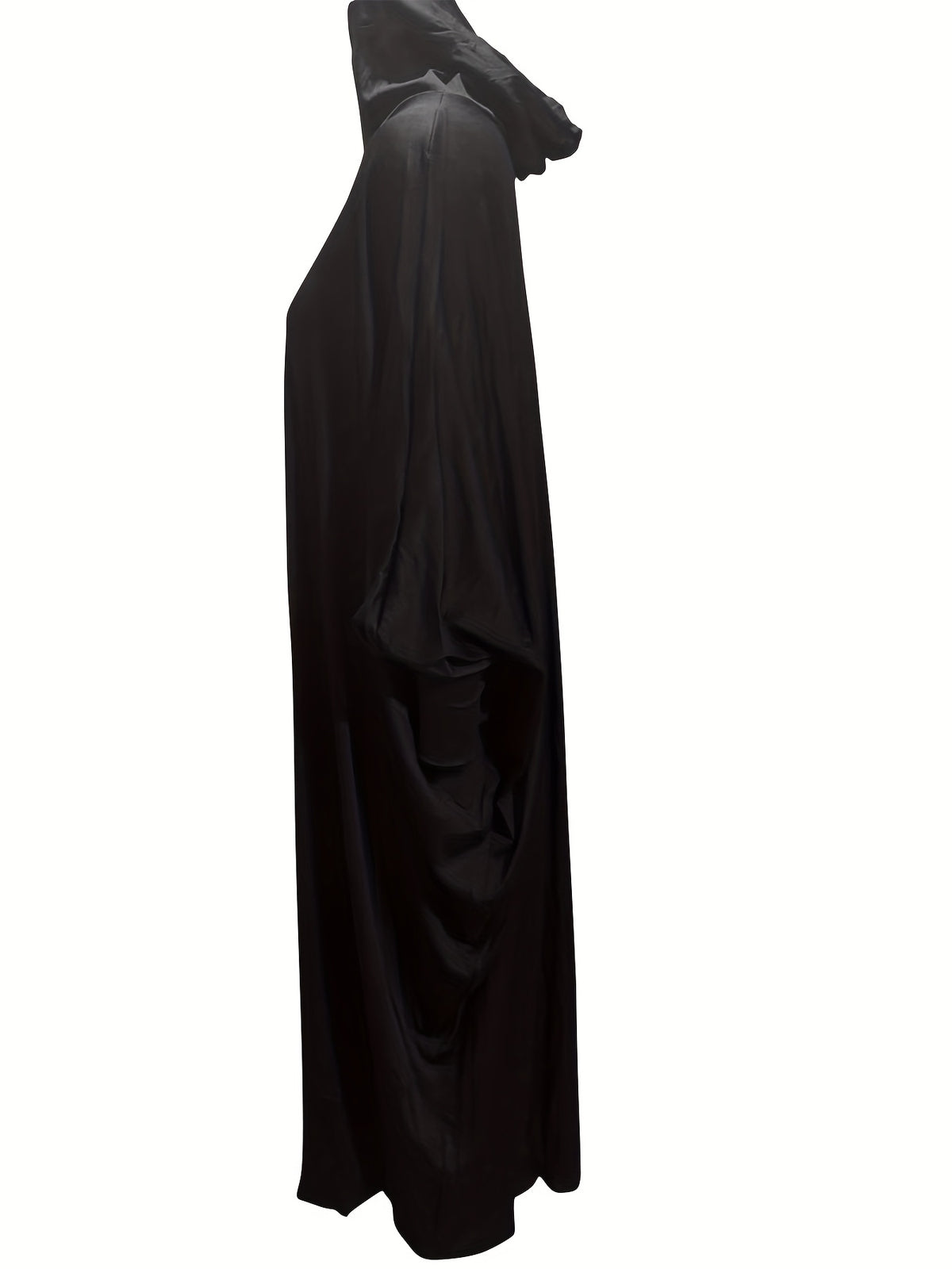 European And American Women'S Muslim Robe with Hooded Solid Color Bat Sleeve Dress - Black