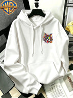 Autumn Winter Trendy Fashion Drawstring Pocket Hooded Men'S Sweatshirt, Multi-Color Graffiti Fun Cool Classic Mouse Cat Head Cartoon Print Design, Sporty Fashion Loose Hoodie, Casual Daily Wear, Trendy For, Suitable for Home And Outings, Unisex - White