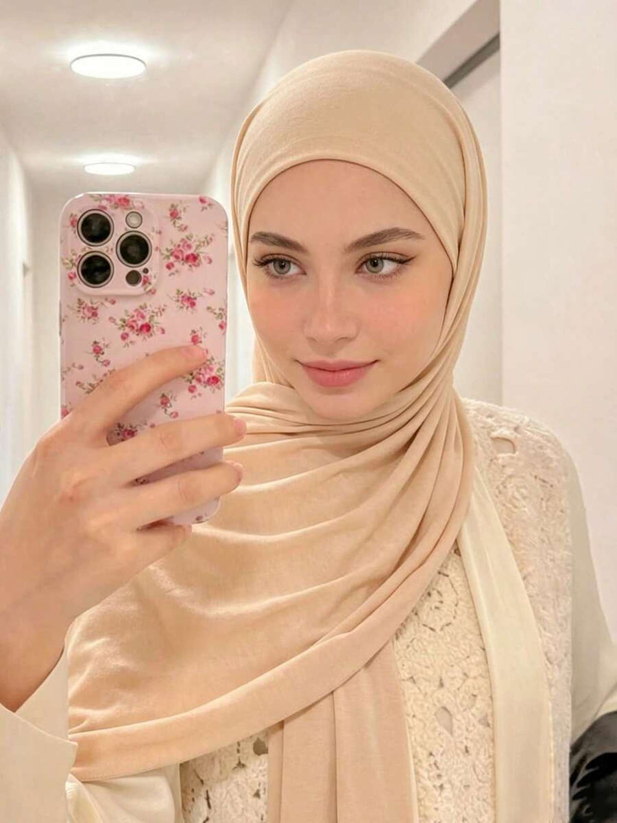 1pc Women'S Jersey Headscarf, Solid Color Scarf, Jersey Headwrap, Muslim Prayer Head Wrap Abaya, Suitable for All Seasons for Dress - Off-white