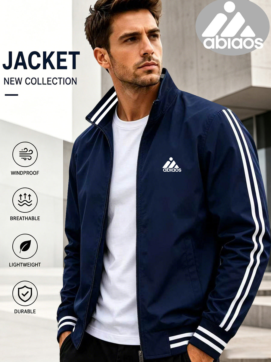 Back-to-School Couple's Trendy Pattern Letter "i" Print Stand Collar Jacket, Unisex High-Quality Ribbed and Double-Bar Design, Available in 8 Colors, Fashionable Jacket Top for Spring/Autumn Outdoor Sports, Cycling, Walking, Hiking, and Preppy Style - Sea Blue
