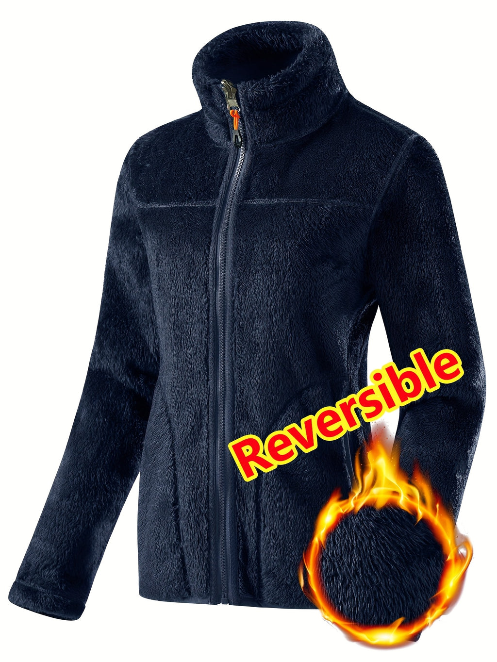 Women's Spring Casual Jacket, Thickened Shaggy Warm Printed Reversible Coral Sweatshirt, Double-Sided Outerwear - Royal Blue