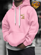 Warner Bros Official 1pc, Vintage Monochrome Gilded Original Art BOOM Exploding Crooked Heart Wolf Cartoon Streetwear Hoodie - Men's Fashion Hoodie, Double-Sided Front and Back Print, Adjustable Drawstring Loose and Comfortable Sweatshirt - Pink