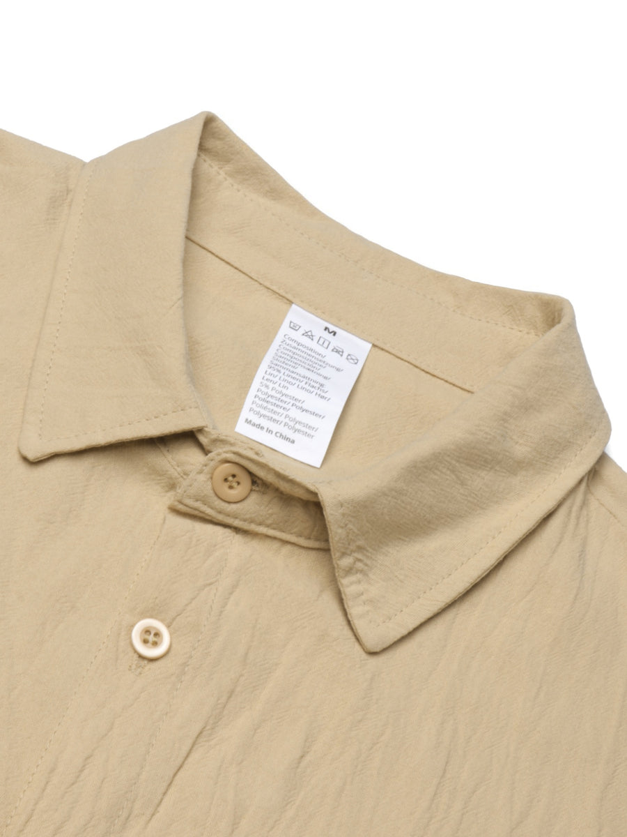Retro Casual Men'S Long Sleeve Cardigan Shirt TOHATSU Logo Easy Letter Print Textured Loose Casual Shirt - Khaki