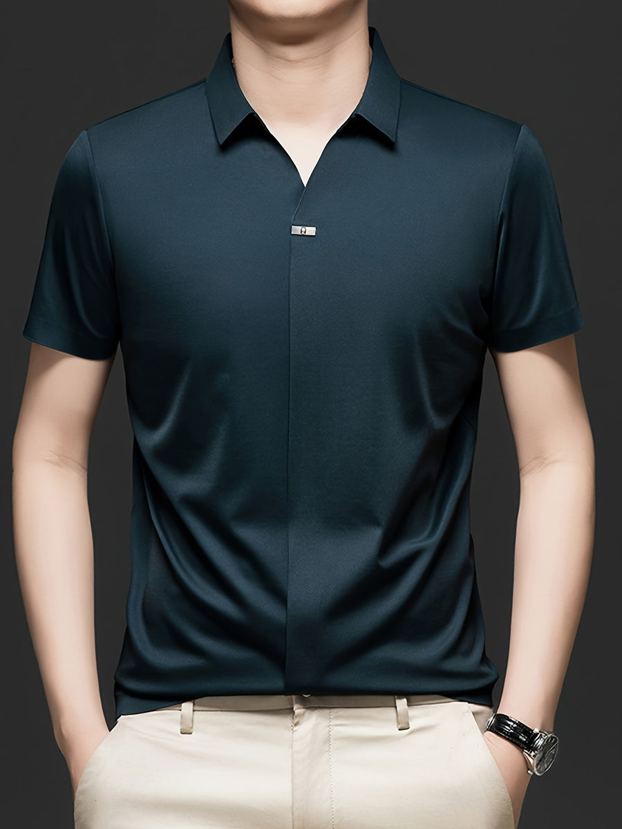 Summer New Men'S Short Sleeve Shirt Outerwear Fashion Trendy All-Match V-Neck Polo Collar - SINBOS - Ha Qing