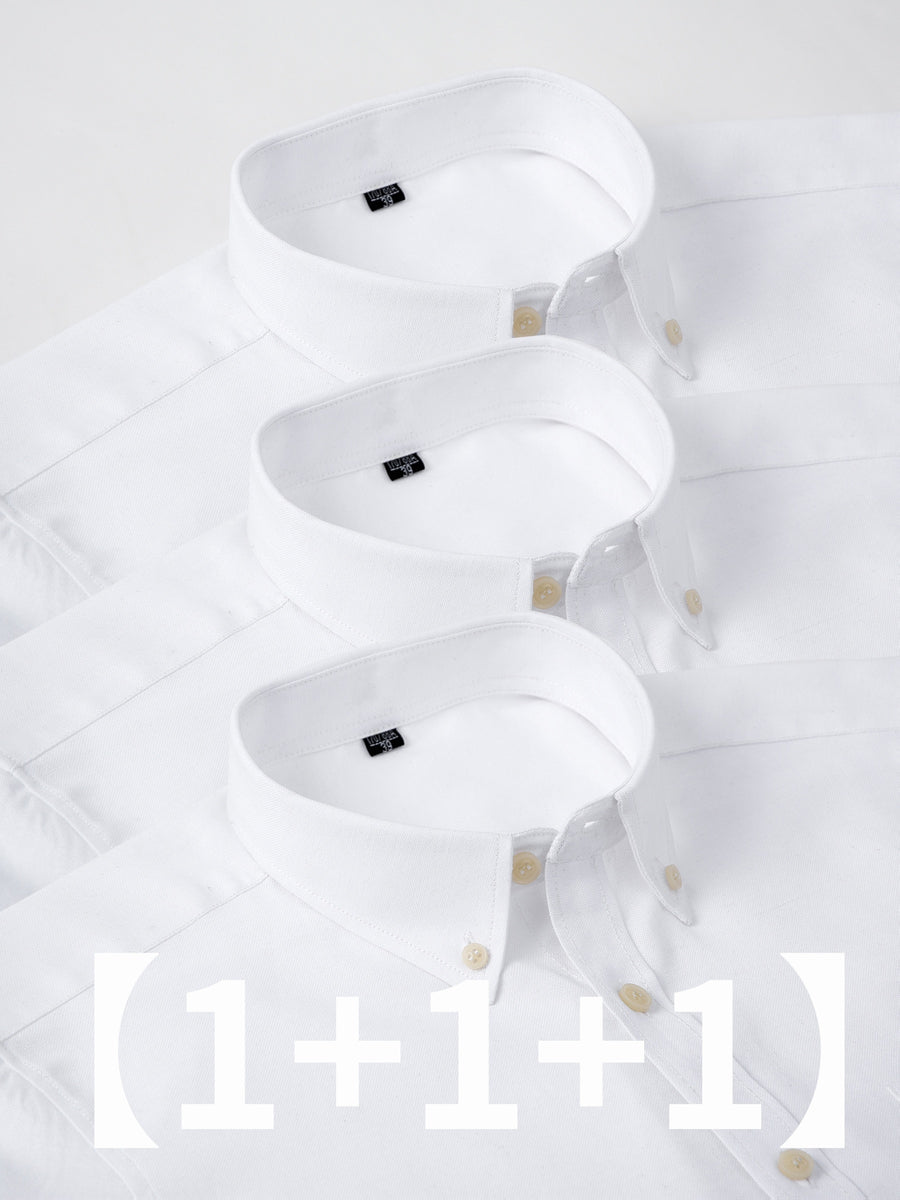 Three-pc Classic Men's Oxford Plain Color Shirts, Simple and Elegant Casual Long-Sleeve Shirts, Available in Multiple Colors for Easy Mix and Match - White+white+white