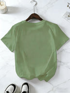 Milan Milano Letter Print Short Sleeve T-Shirt, Easy Ins Style, Loose And Flattering, Casual Unisex Top Suitable for Couples - Pea Green Color