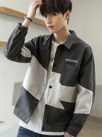 Patchwork Jacket Men'S Trendy Cool Loose Men'S Autumn Top Coat Jacket Spring Autumn Style All-Match - Grey