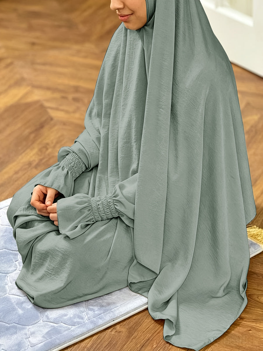 1pc Ice Wrinkled Fabric Scarf And Robe Abaya Khimar Loose Cuff Design Easy Fashion Suitable for Women'S Daily Wear And Prayer All Seasons - Dark Gray
