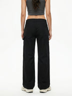Women'S New Stretch Low-Waist Straight Cargo Pants, Daily Commute Easy Casual Fashion Versatile Long Trousers Denim Jeans - Black
