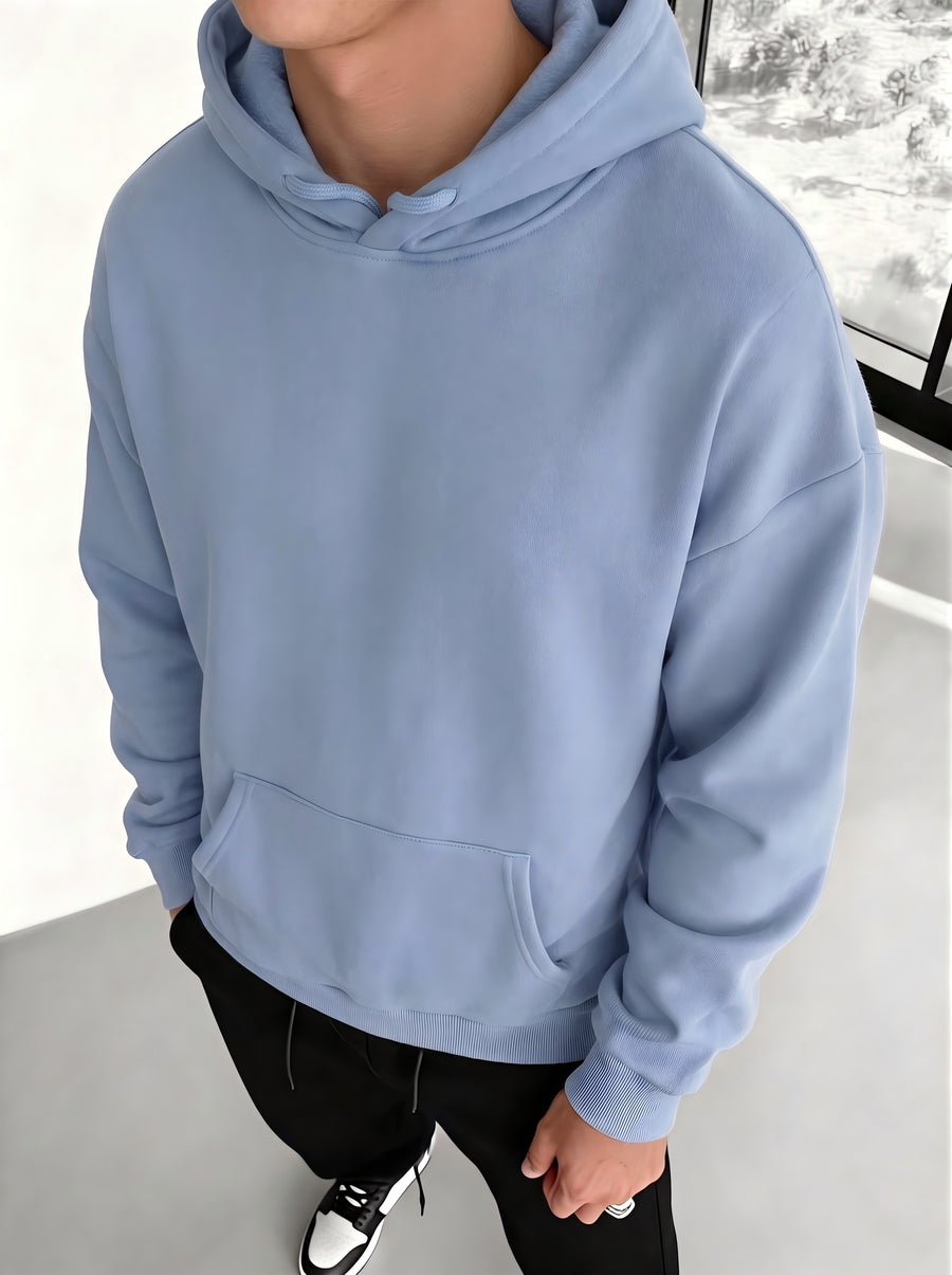 Men's Hooded Sweatshirt with Astronaut Moon Fishing Print, Comfortable, Casual, Soft, Breathable for Spring and Autumn Daily Commuting - Light Blue Color