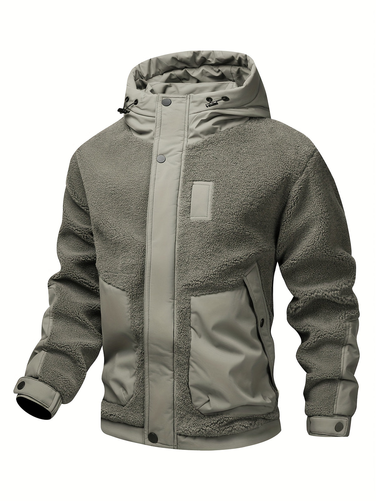 Puffy Hooded Workwear Jacket for Men New Winter Style with Color-Blocked Panels Large Pockets, Machine-Washable Quilted Lining for Warmth Casual Winter Coat - Olive