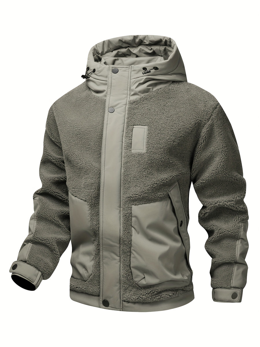 Puffy Hooded Workwear Jacket for Men New Winter Style with Color-Blocked Panels Large Pockets, Machine-Washable Quilted Lining for Warmth Casual Winter Coat - Olive