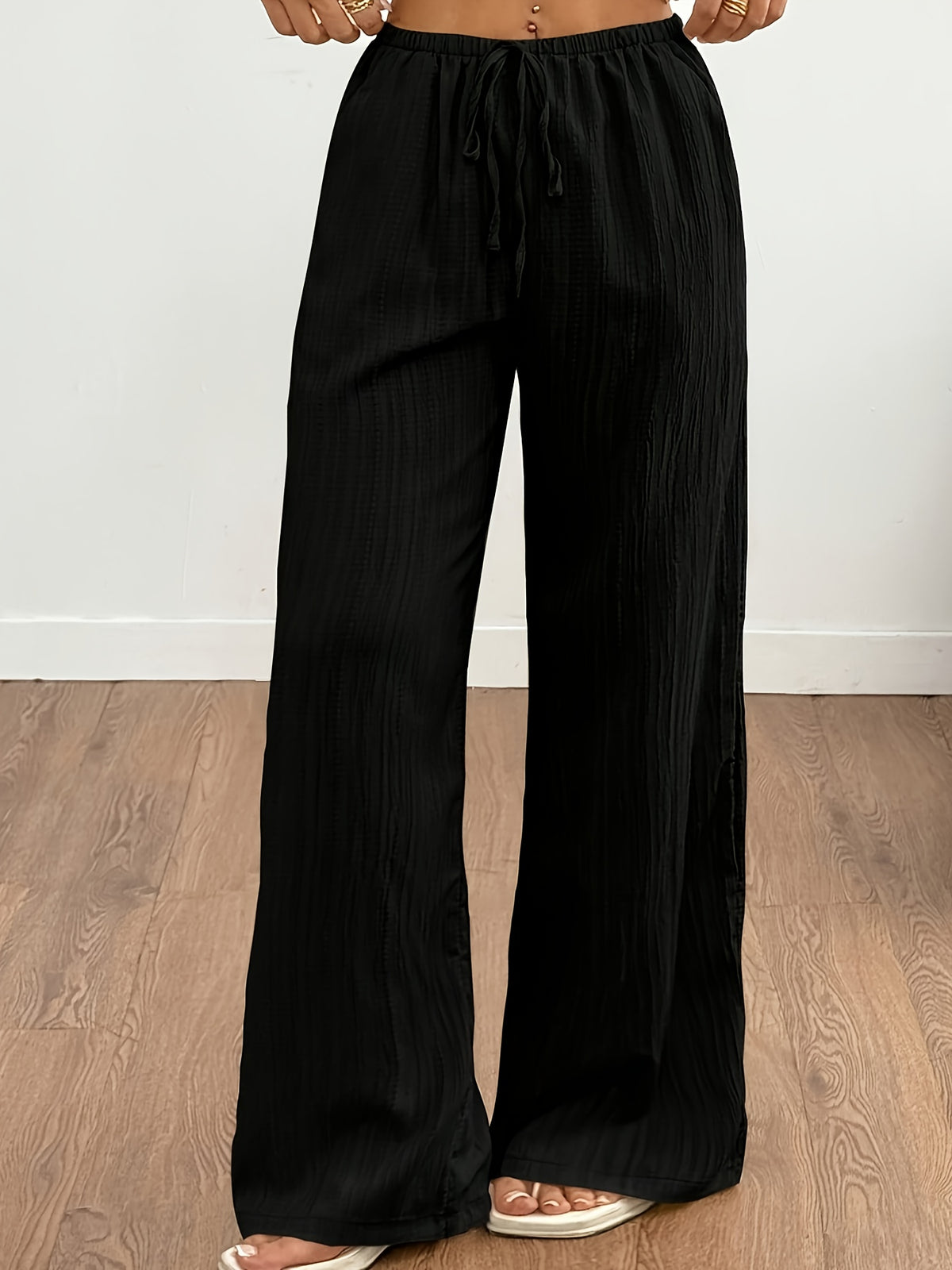 Women's Plus Size Elegant Loose-Fit Wide- Sleep-Pants - Soft Stretch Lazy-Wake Bed Pants Suitable for Home, Travel & Pajamas - Machine Washable Year-Round Comfortable Nightwear (Non-) - Black 1