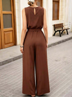 Women'S Solid Color Elegant Waist Tie Jumpsuit - Light Brown-1