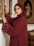 1pc (Scarf Not Included) This Fashionable, Elegant And Casual Abaya Dress with Embroidered Small Chrysanthemums at The Cuffs, No Scarf, Solid Color, Suitable for Daily Wear, Loose And Comfortable for Women. Islamic Clothing for Women Kleider Damen - Chocolate