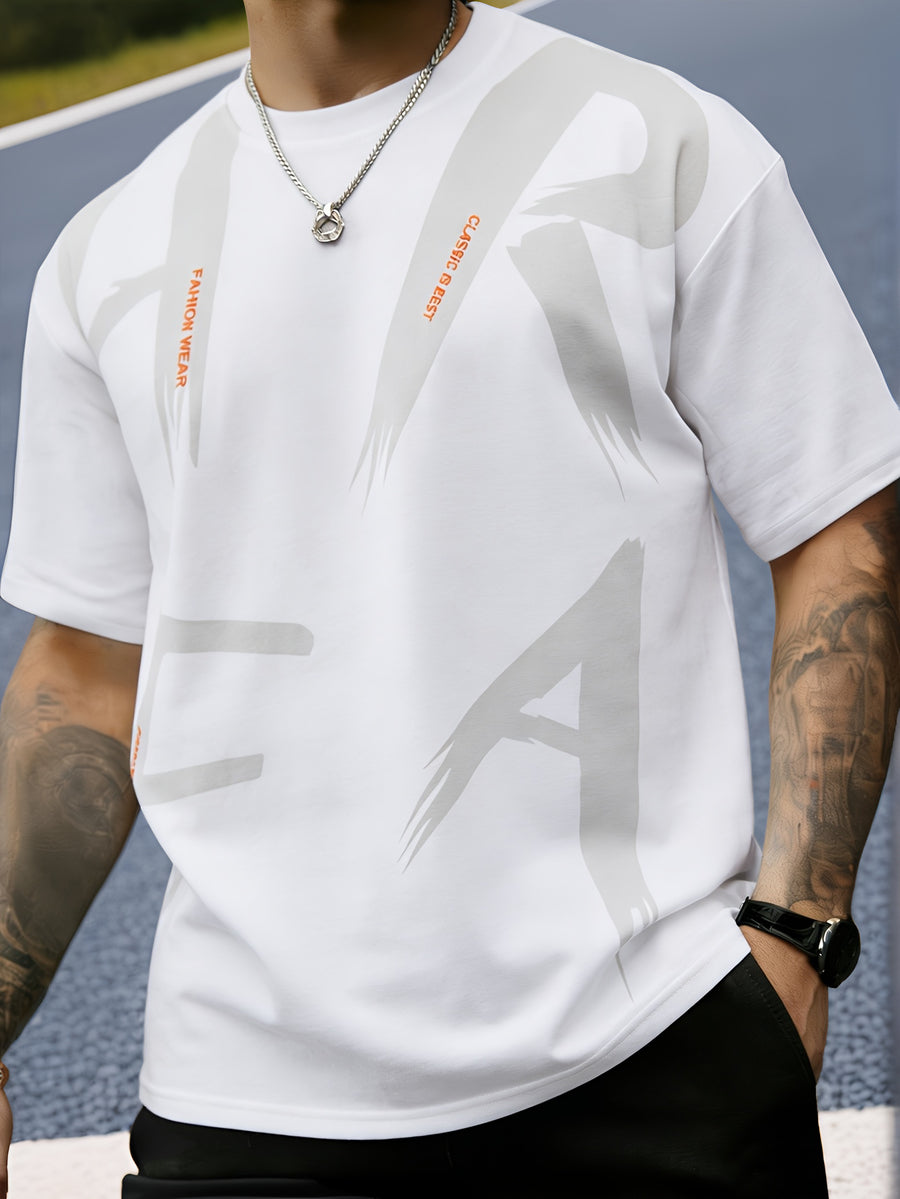 [Printed Design – Not Textured] Men's Short-Sleeve T-Shirt - Summer Loose-Fit Letter Print Stretch Crew Neck Breathable Trendy Sport Top - Youth Daily Wear, College Street Fashion, A Perfect Fashionable Gift - Mixed Color 3
