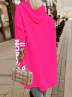 New Casual Fashion Printed Hooded Jacket, Soft -lined Mid-length Zip-up Jacket with Letter Print, Long-sleeve Outerwear for Women in Solid Colors for Autumn/winter, Comfortable Casual Attire for Women, Suitable for Indoor and Casual Outings 2A9790 - Dark Pink