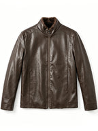 [Pearson OBM] Autumn Winter Men'S Faux Leather Jacket Casual All-Match Warm Zippered Faux Leather Jacket Outdoor Casual Top - Coffee Color