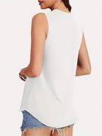 Women's Sleeveless Round Neck Tank Top - Solid White Loose Fit Blouse, Medium Stretch All-Season, Machine Washable & Versatile Casual/Elegant Wear, Layering Essential for Dresses, Jackets & Blouses (No Bulk) - White
