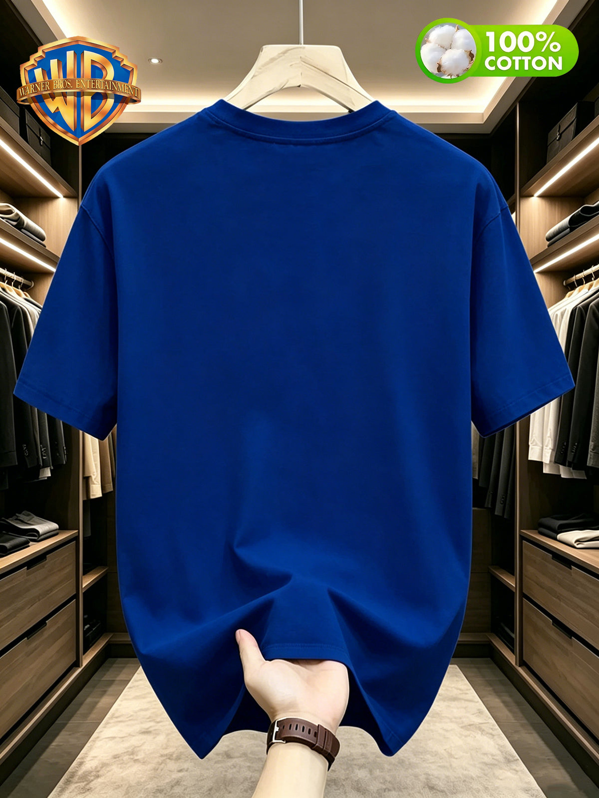 Warner Bros Official Summer New Arrival 100% T-Shirt, Casual and Stylish Men's Short Sleeve Tee with Scrawled Line Art Cartoon Print, Soft and Comfortable Men's T-Shirt, Machine Washable Men's Top, Suitable for Home Leisure, Campus, Daily Commuting - Royal Blue