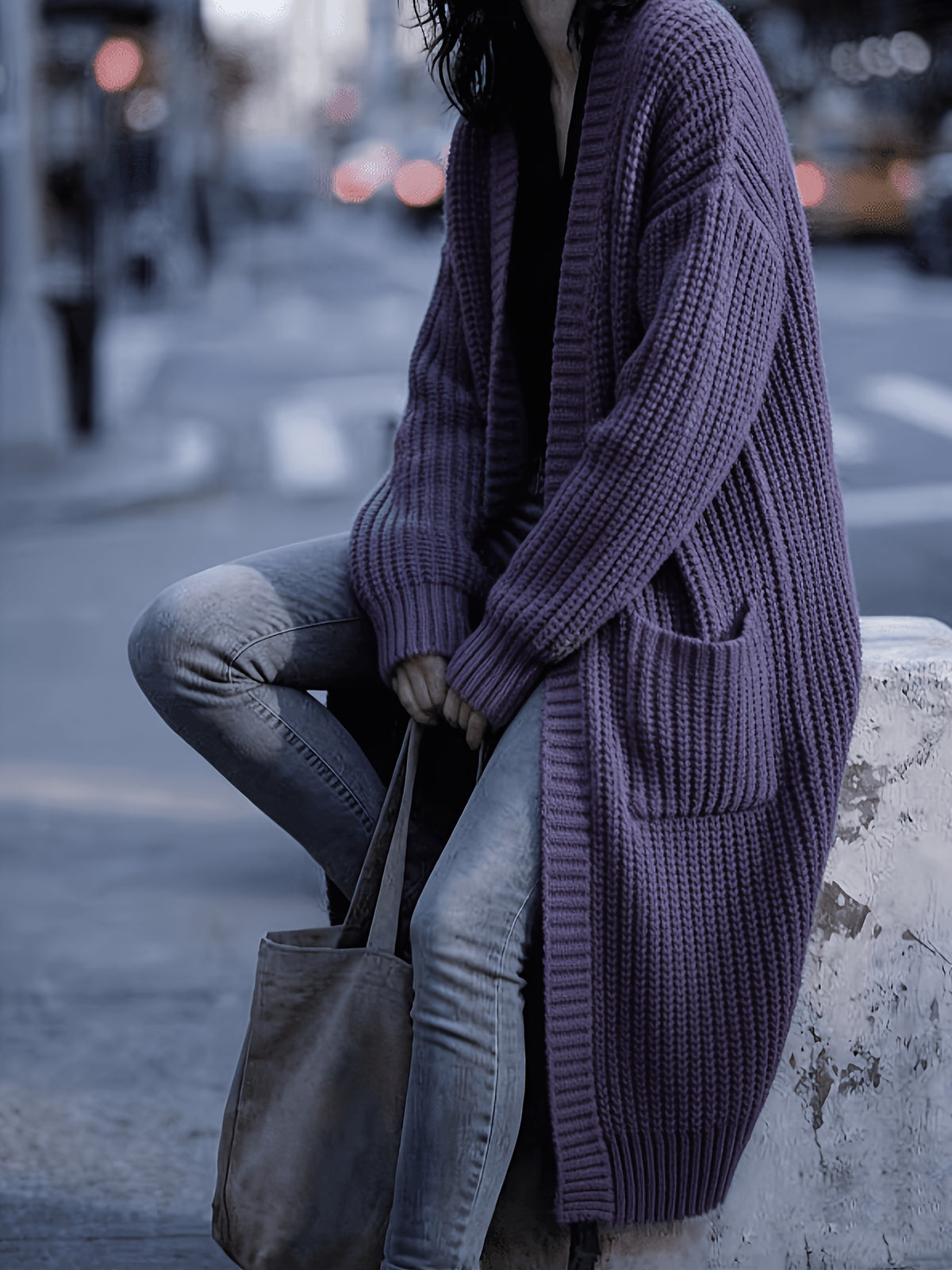 Women'S Solid Color Cardigan Sweater, Casual Long Sleeve Open Front Cardigan - Violet Blue