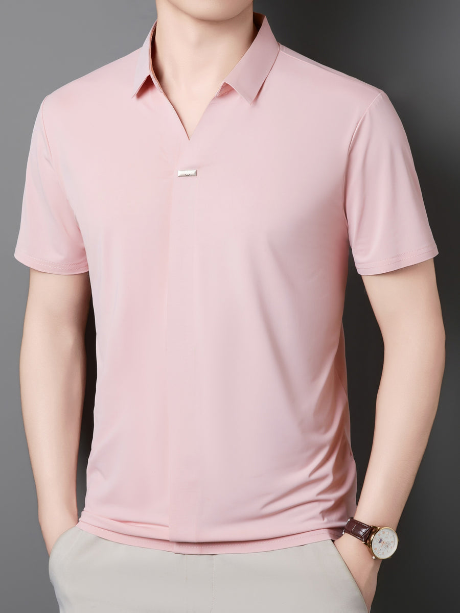 New Men's Seamless Short-Sleeve Shirt, Suitable for Business Casual Wear, Ideal for Both Work and Formal Occasions, Casual and Comfortable Style - Pink