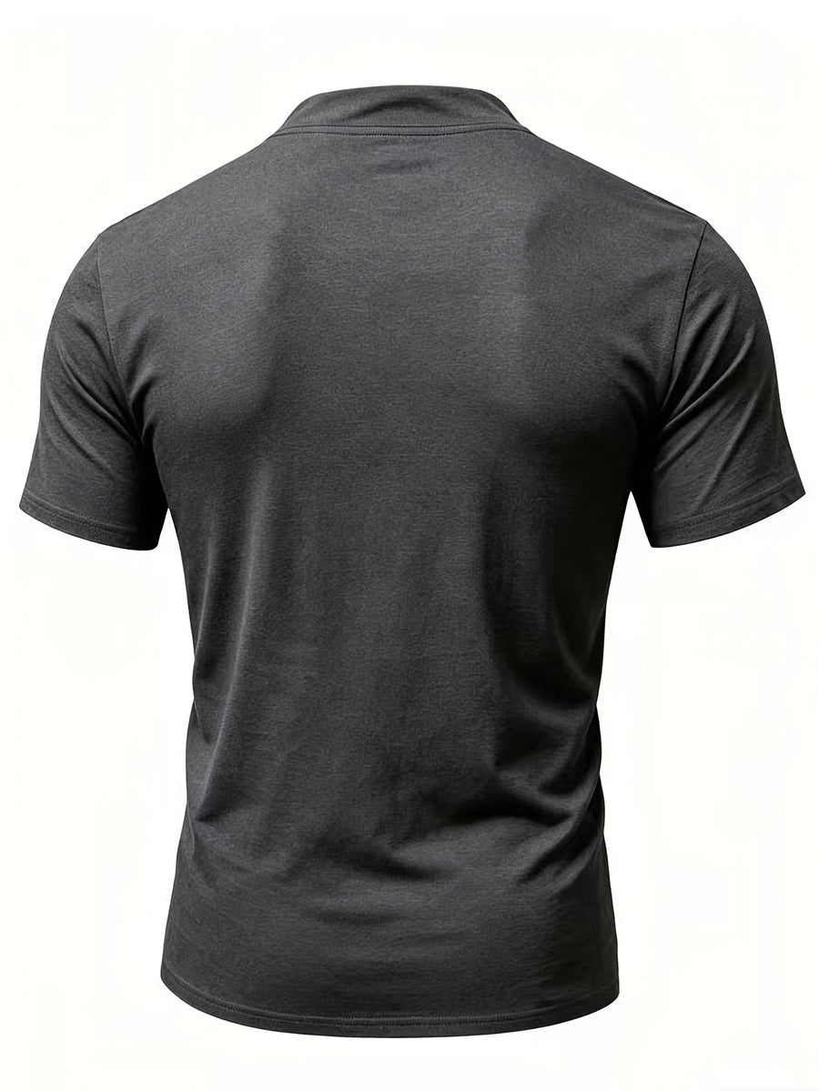 Summer Latest Men'S Individual Design Stand-Up Collar T-Shirt, Fashionable Western Style Trendy High Street Short Sleeve - Dark Gray