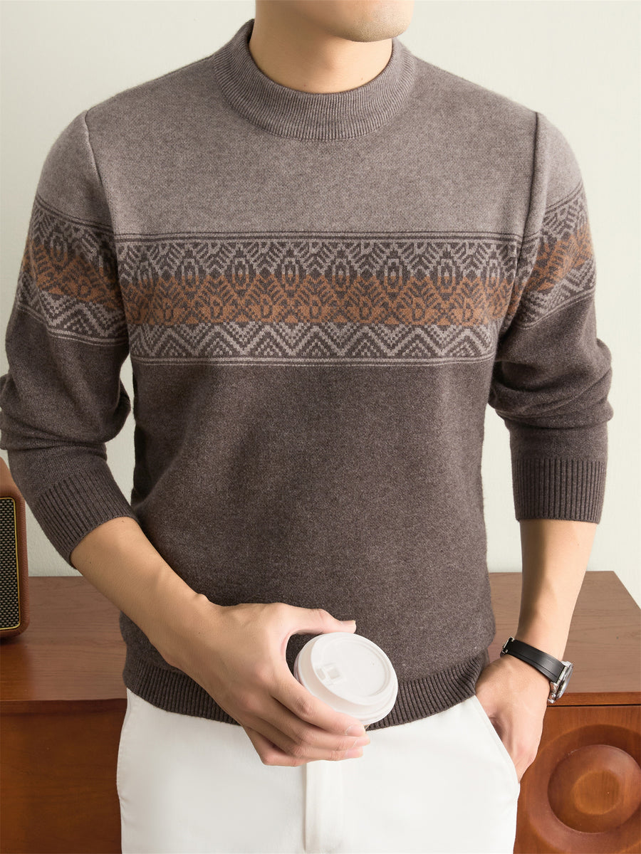 Men's Solid Color Knit Sweater - Warm Winter Crewneck Pullover, Basic Long-Sleeve Casual Sweater Suitable for Fall/Winter, Round Neck Knitwear for Office & Casual Attire, Hand Washable Solid Color Sweater - Camel