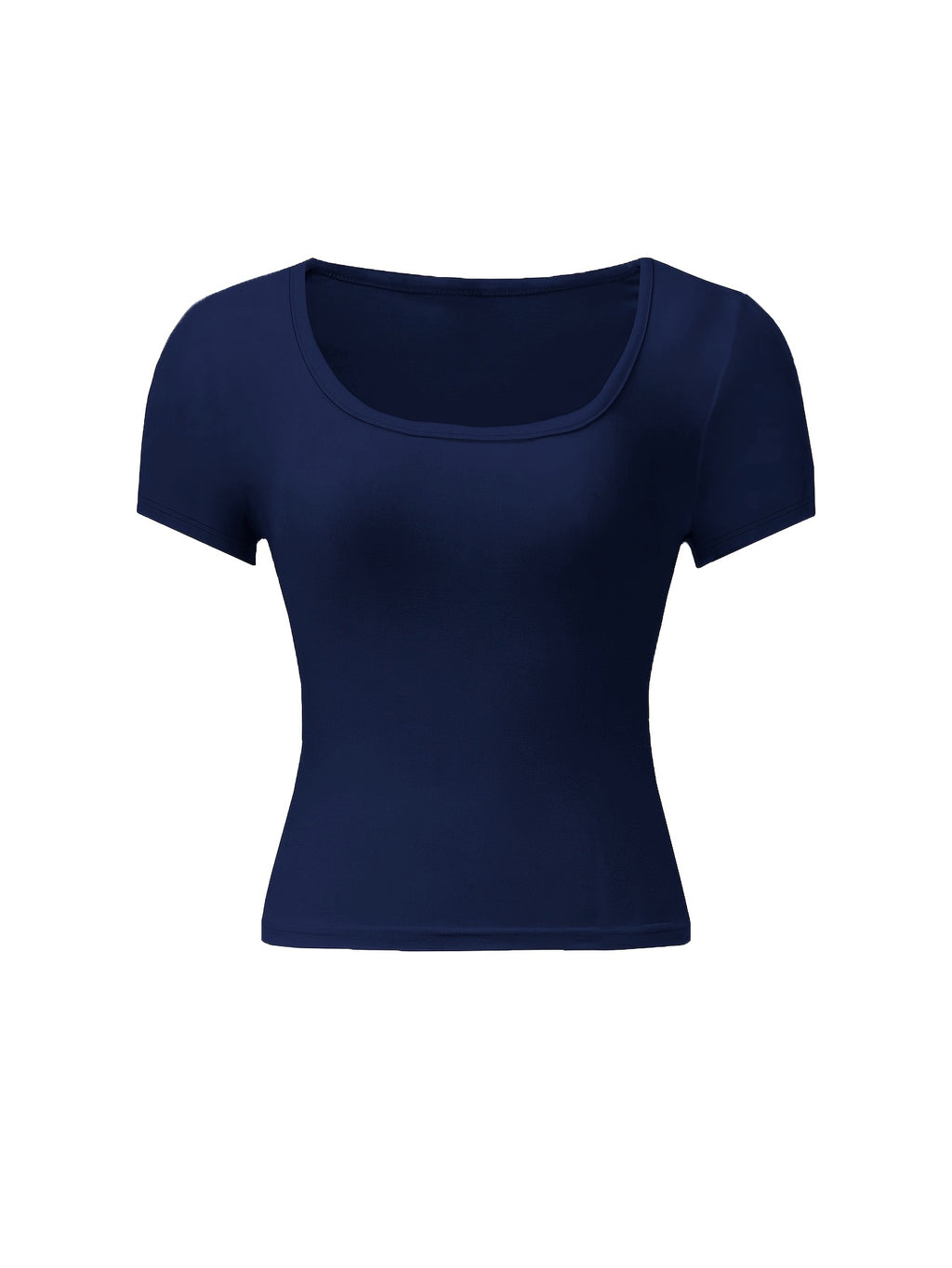 4pcs Set U-Neck Short-Sleeved T-Shirt Women'S Summer New Solid Color Slim Short All-Match Top - Navy + black + brown + white
