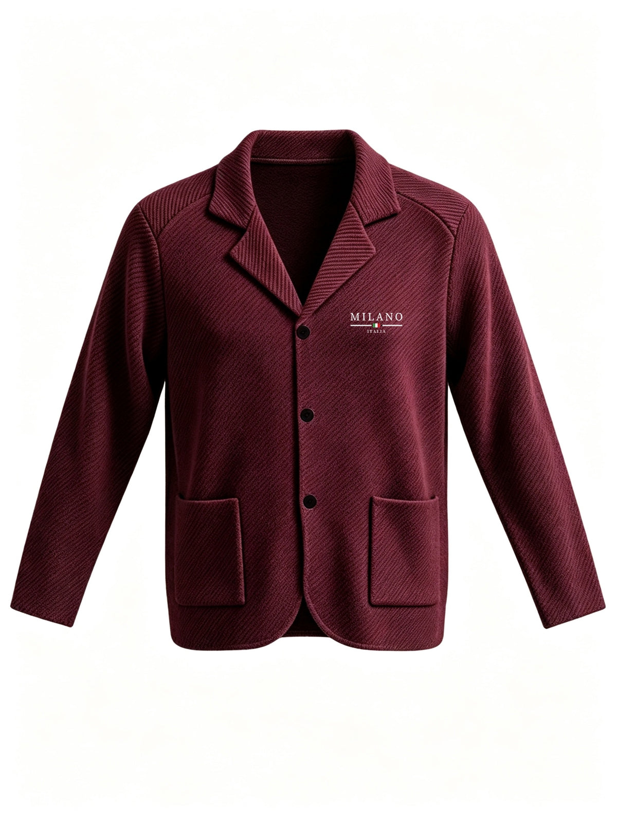 Men'S Spring Autumn New Print High-Grammage Pinstripe Texture Fabric Blazer Collar Cardigan Single Button Double Pocket Business Casual All-Match Long Sleeve Jacket, Knit Soft Comfortable Fashion Solid Color Outerwear Suitable for Daily Outings - Burgundy